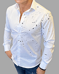 Мъжка риза - Minimal One side Splatter White shirt
