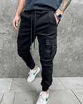 Мъжки карго панталон/дънки - BLACK CARGO DENIM JOGGER
