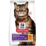 Hill's Science Plan Sensitive Stomach & Skin Adult с пилешко - Пълноценна храна за  котки над 1 г. с чувствителен стомах и кожа.
