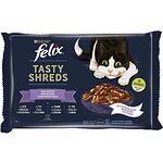 Purina Felix Tasty Shreds пауч за котки микс с говеждо, пилешко, сьомга и риба тон, 4 бр. 80 г (320 г)