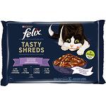 Purina Felix Tasty Shreds пауч за котки микс с говеждо, пилешко, сьомга и риба тон, 4 бр. 80 г (320 г)