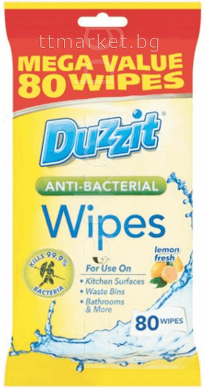 Duzzit Antibacterial Wipes Lemon Fresh Хигиенизиращи мокри кърпи за ...