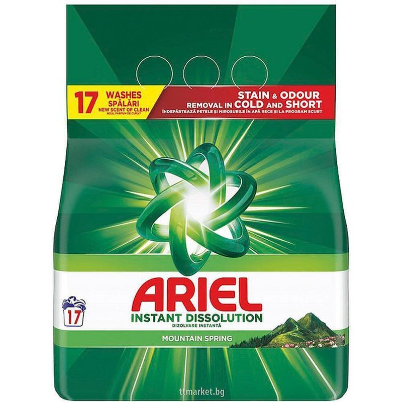 Ariel Instant Dissolution Mountain Spring Прах за бели тъкани с ...