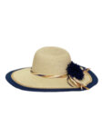 Дамска лятна шапка с цвете тъмно синя