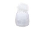 Зимна плетена шапка със снежно бял помпон