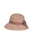 Розова дамска шапка с малка периферия и панделка