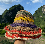 Лятна дамска шапка етно панама - ръчно плетена