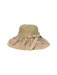 Лятна дамска шапка с периферия от плат и еко слама - цвят капучино
