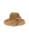 Лятна дамска шапка с периферия от плат и еко слама - цвят капучино-Copy