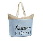 Голяма синя плажна чанта с бежова платка и цип Лятото идва