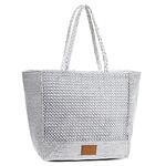Бяла плажна чанта с плетени дръжки