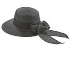 Черна сламена дамска шапка с периферия и панделка