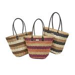 Плетена плажна чанта на ивици в три различни разцветки