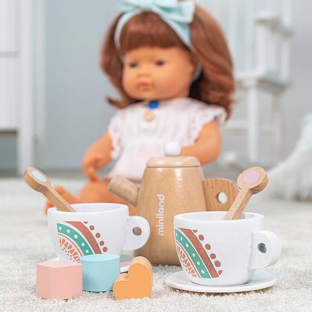 Miniland Дървен комплект за чай за кукли
