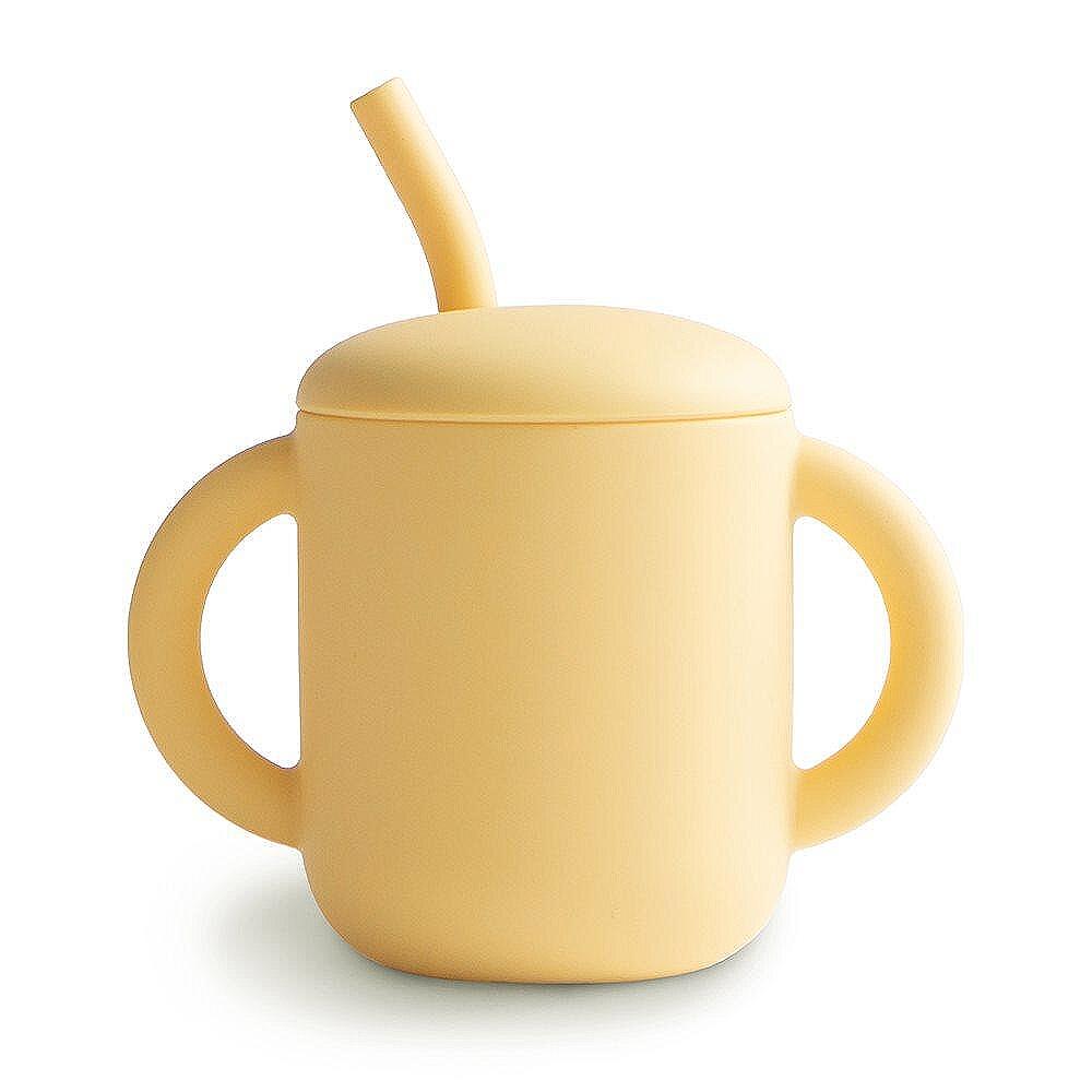 Mushie Силиконова тренировъчна чаша със сламка, Pale Daffodil