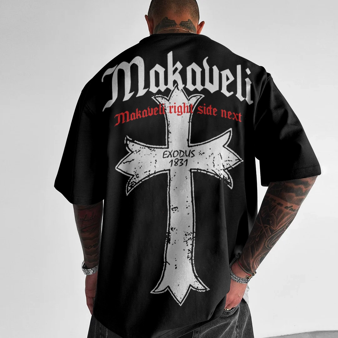 Мъжка Тениска MAKAVELI БЯЛА OVERSIZED-Copy