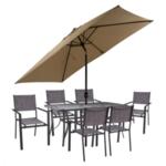 Градински комплект Бени маса с 6 стола и чадър 2 цвята