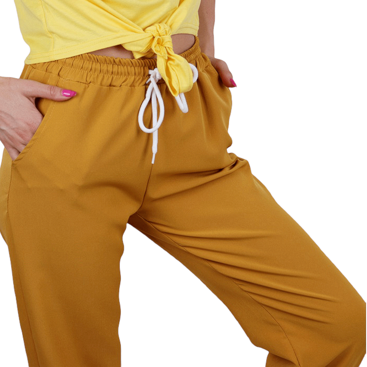 Панталон с ластик в цвят горчица