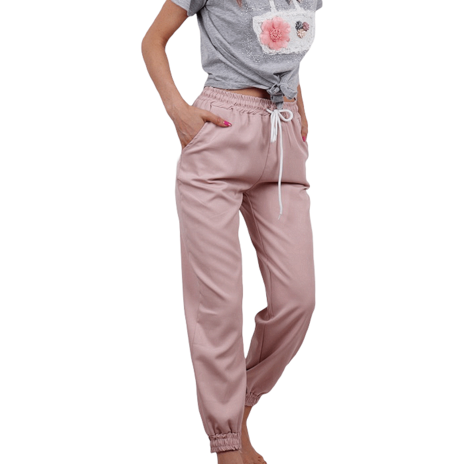 Панталон с ластик в цвят розово