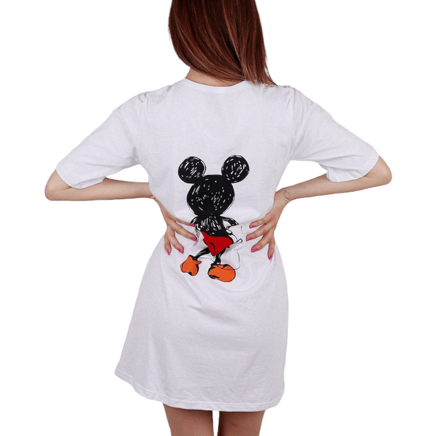 Бяла дълга тениска Mickey Mouse