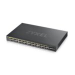 ZyXEL GS1920-48HPv2, 50 Port Smart Managed PoE Switch 44x Gigabit Copper PoE and 4x Gigabit dual pers., hybrid mode, standalone or NebulaFlex Cloud, 375 Watt PoE