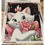Детски Диамантен Гоблен "Коте Мари с роза" - 30 x 40 см, Кръгли мъниста