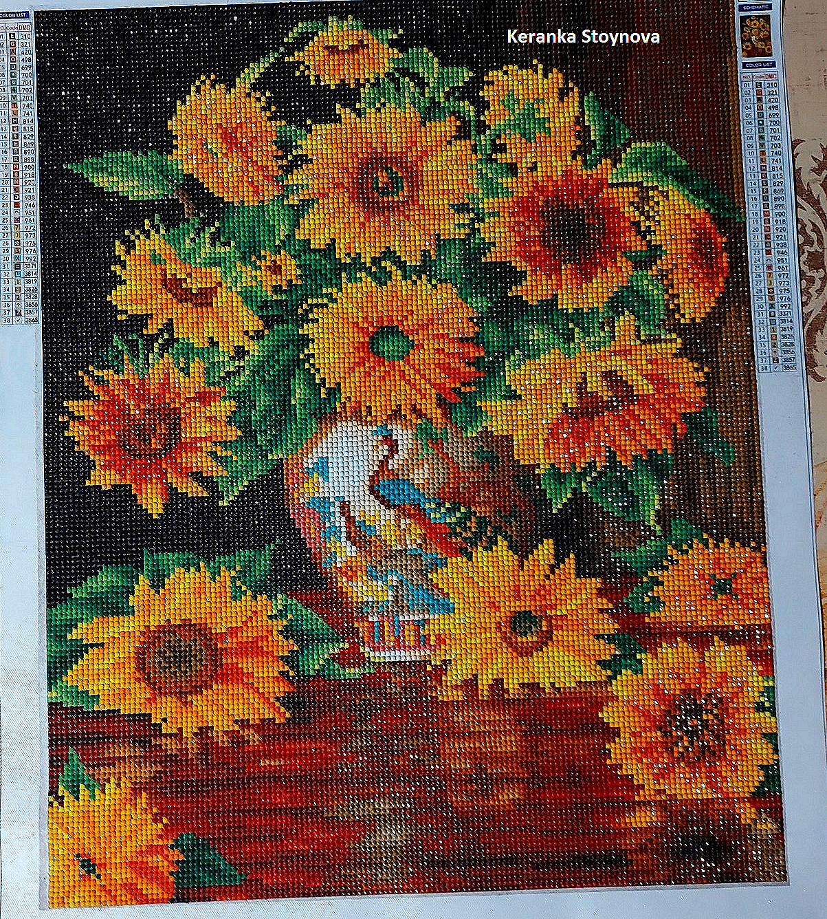 Диамантен Гоблен "Ваза със слънчогледи" - 40 x 50 см, Кръгли мъниста