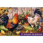 Диамантен Гоблен "Петел, Кокошка и Пиленца" - 30 x 40 см, Кръгли мъниста