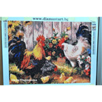 Диамантен Гоблен "Петел, Кокошка и Пиленца" - 30 x 40 см, Кръгли мъниста