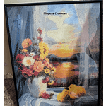 Диамантен Гоблен "Цветя на Прозорец" - 40 x 50 см, Кръгли мъниста