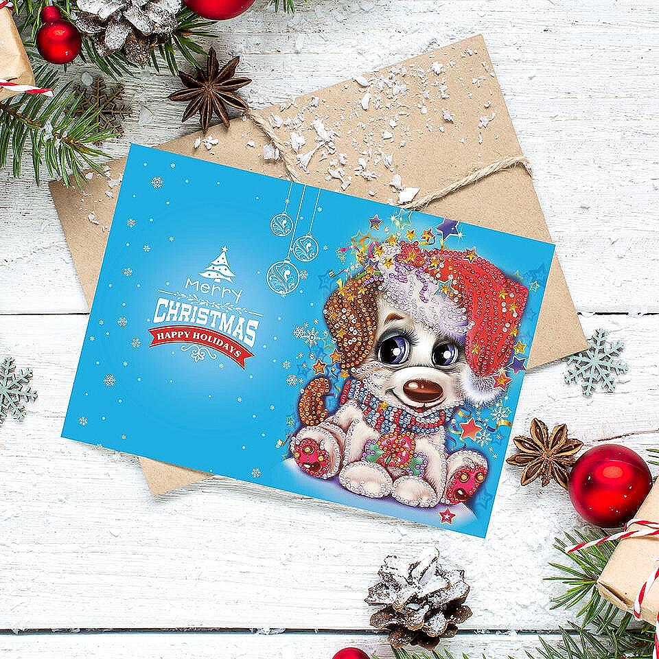 Диамантени Поздравителни Картички за Коледа - 4 броя, Кръгли мъниста-Copy