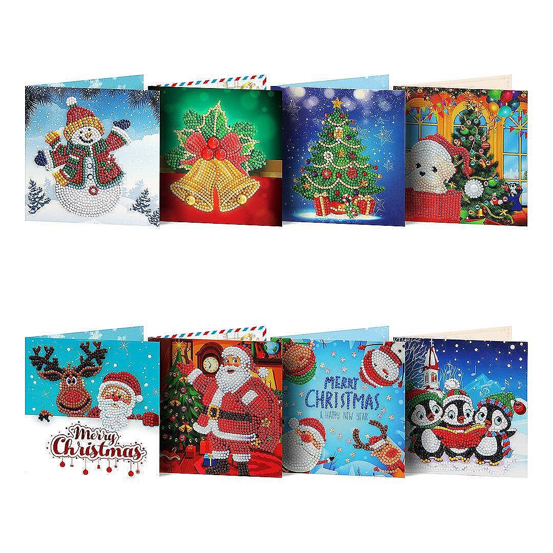 Диамантени Поздравителни Картички за Коледа 2- 8 броя, Кръгли мъниста-Copy