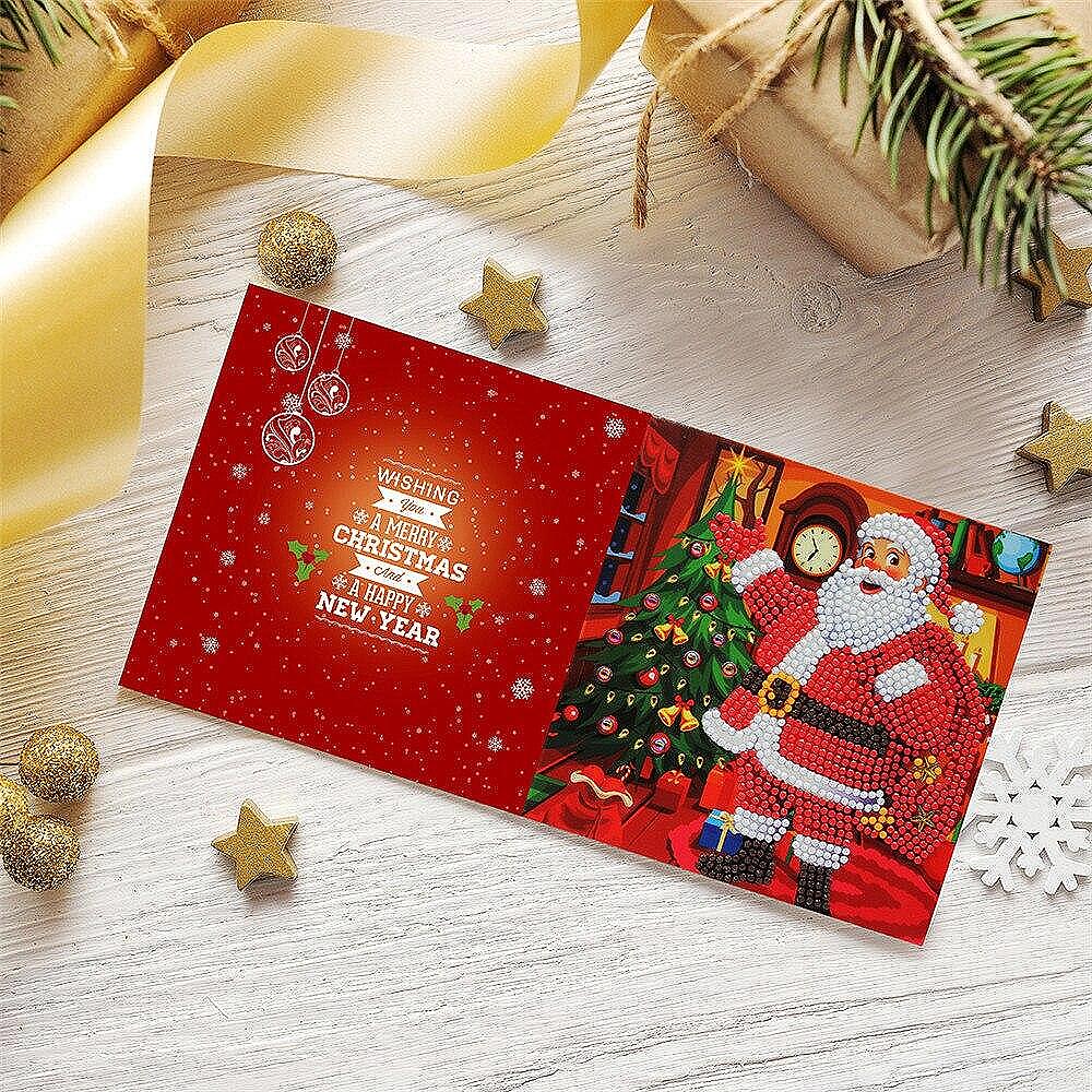 Диамантени Поздравителни Картички за Коледа 2- 8 броя, Кръгли мъниста-Copy