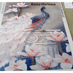 Елмазен Гоблен "Паунът с розови цветя" - 40 x 65 см, Кръгли мъниста
