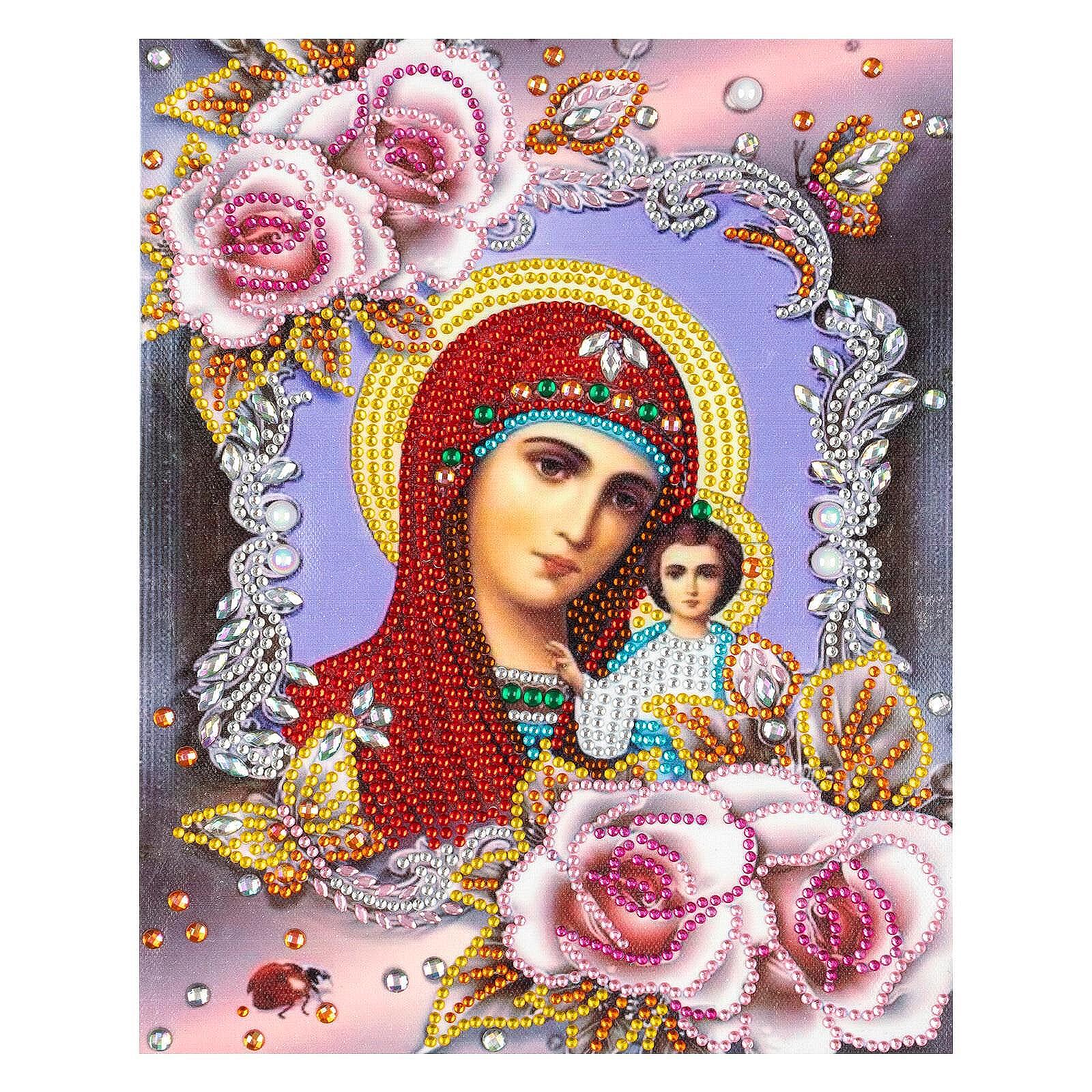 Диамантен Гоблен " Богородица в цветя " - 25 x 30 см, Специални мъниста