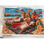 Диамантен Гоблен "Котки на плаж" - 45 x 30 см, Квадратни мъниста