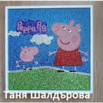 Детски Квадратен Диамантен Гоблен с Рамка "Пепа Пиг и Джордж" - 20 х 20 см, кръгли мъниста
