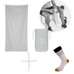 Подарък за НЕГО "СПОРТ GREY" - Кърпа за спорт+чорапи