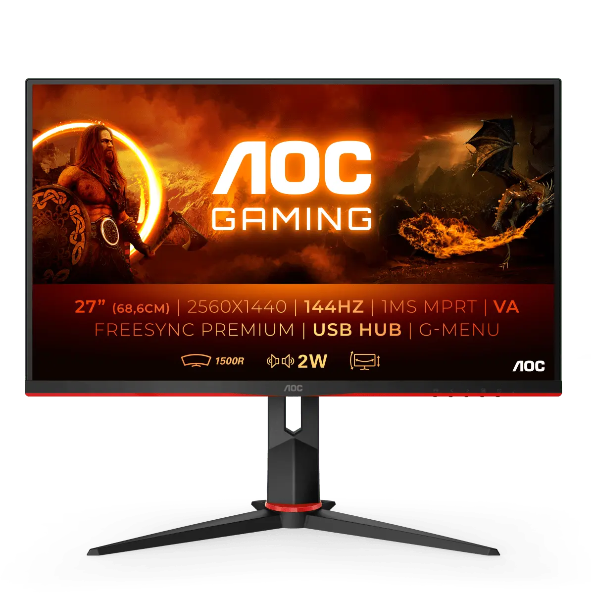 Извит геймърски монитор 27"AOC - CQ27G2U/BK