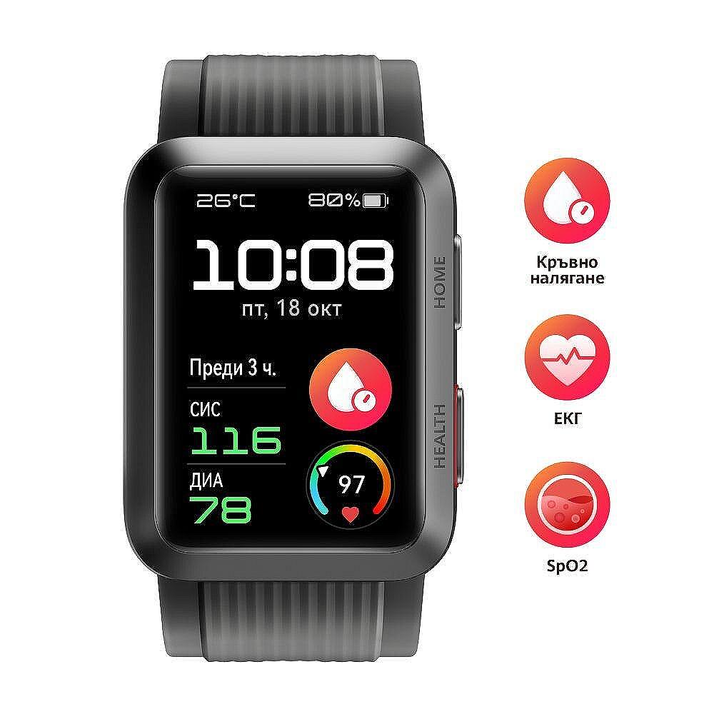 Huawei Watch D, 1.64", AMOLED, 280x456, PPI 326, IP68, 2.4 GHz, Bluetooth 5.1, NFC, GPS, Blood Pressure Measurement, 7 days Long Battery Life, Battery 451 mAh, Fluoroelastomer strap