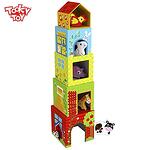 Картонени кубчета Ферма с дървени животни  Tooky Toy TKF053