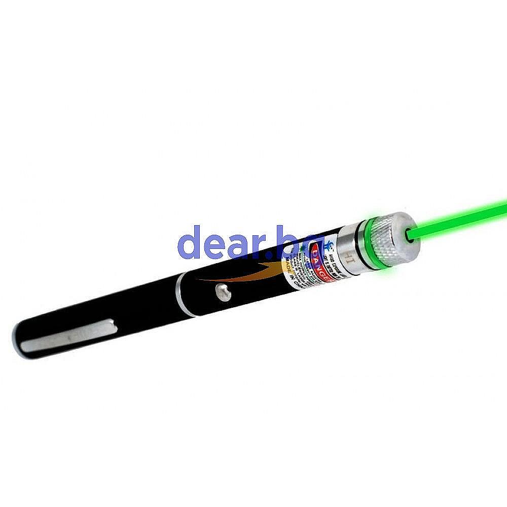 Зелена лазер писалка с 5 приставки