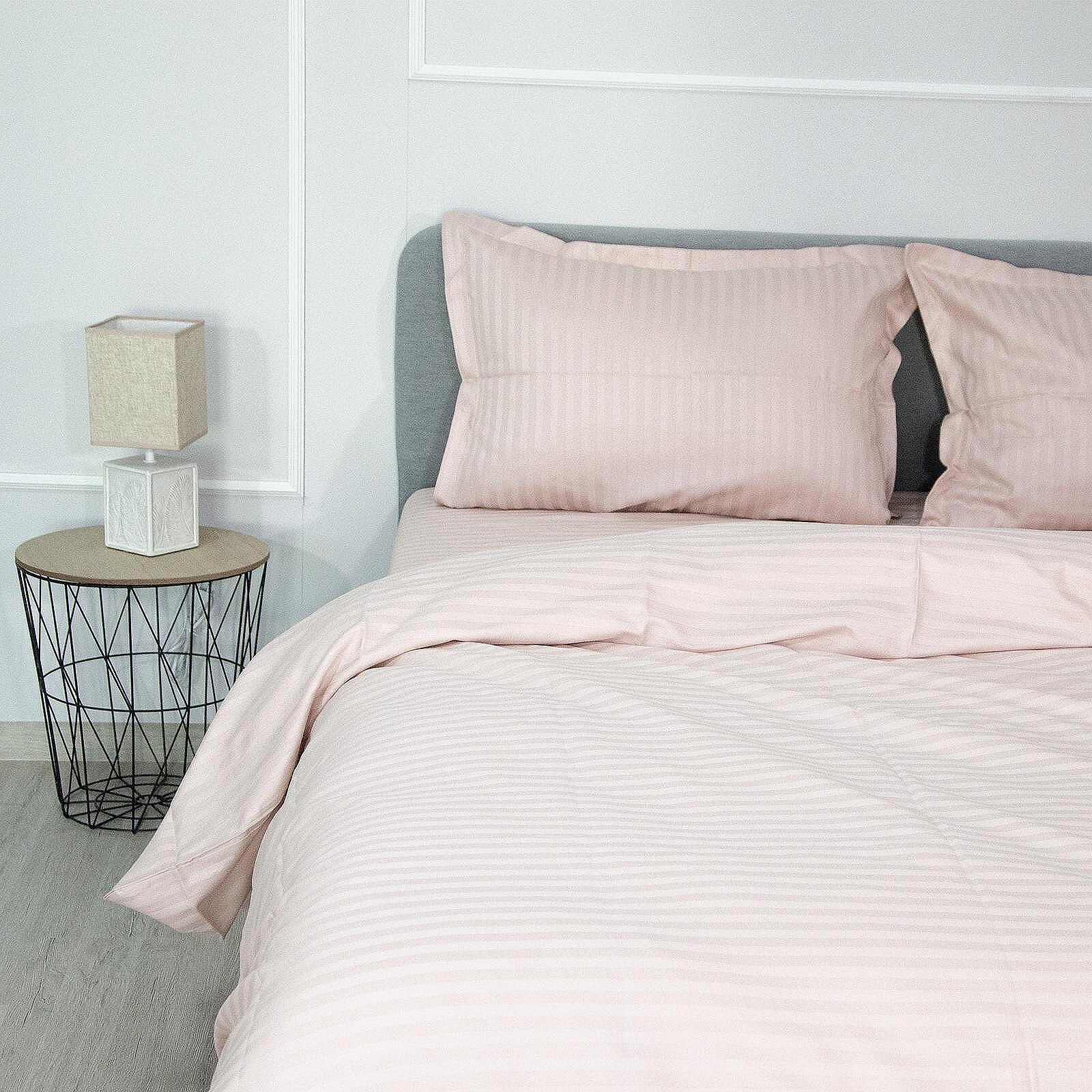 Спално бельо розово райе от 100% памук сатен в 3 части | Izidream.bg