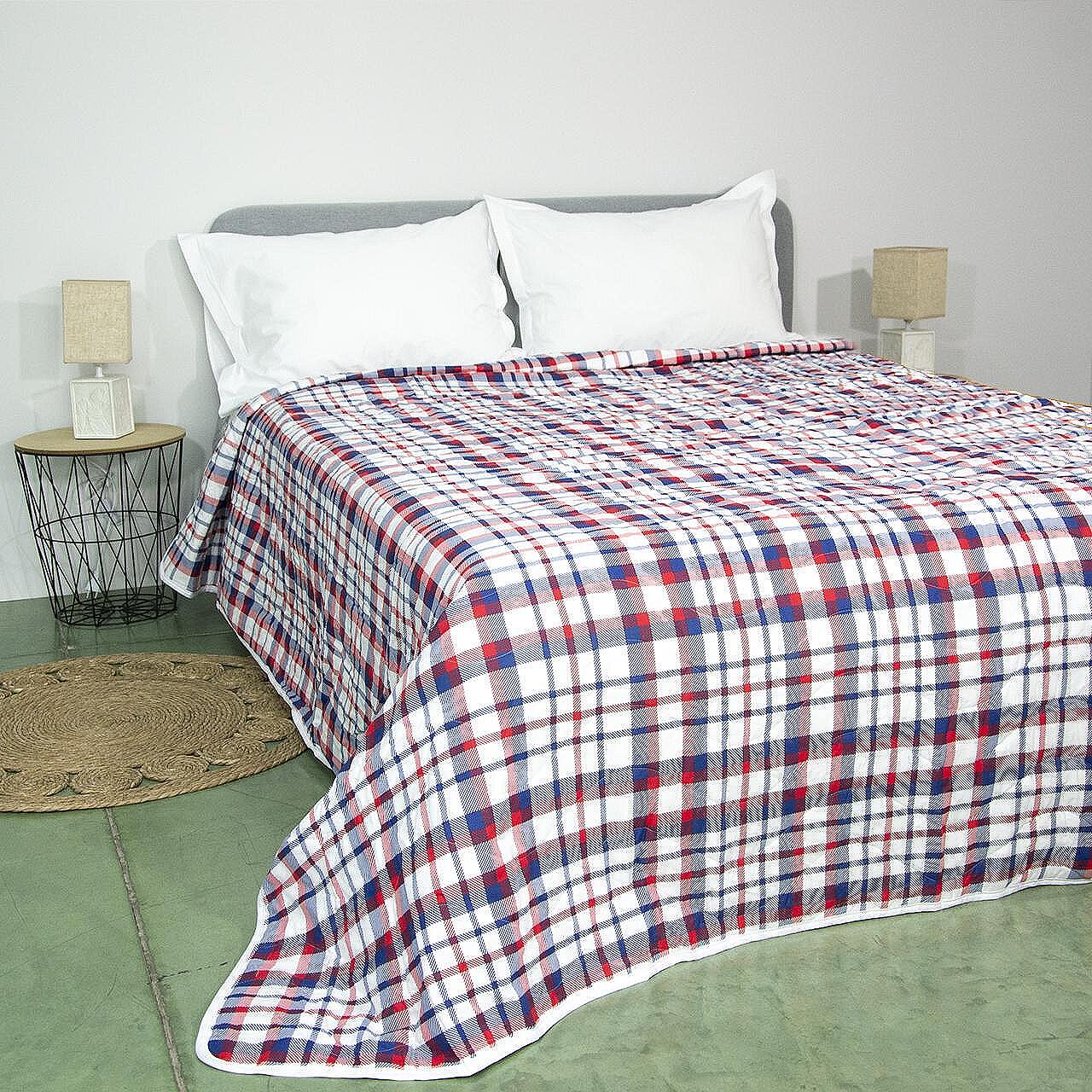 Шалте за единично легло от 100% памук в червено и синьо каре | Izidream.bg