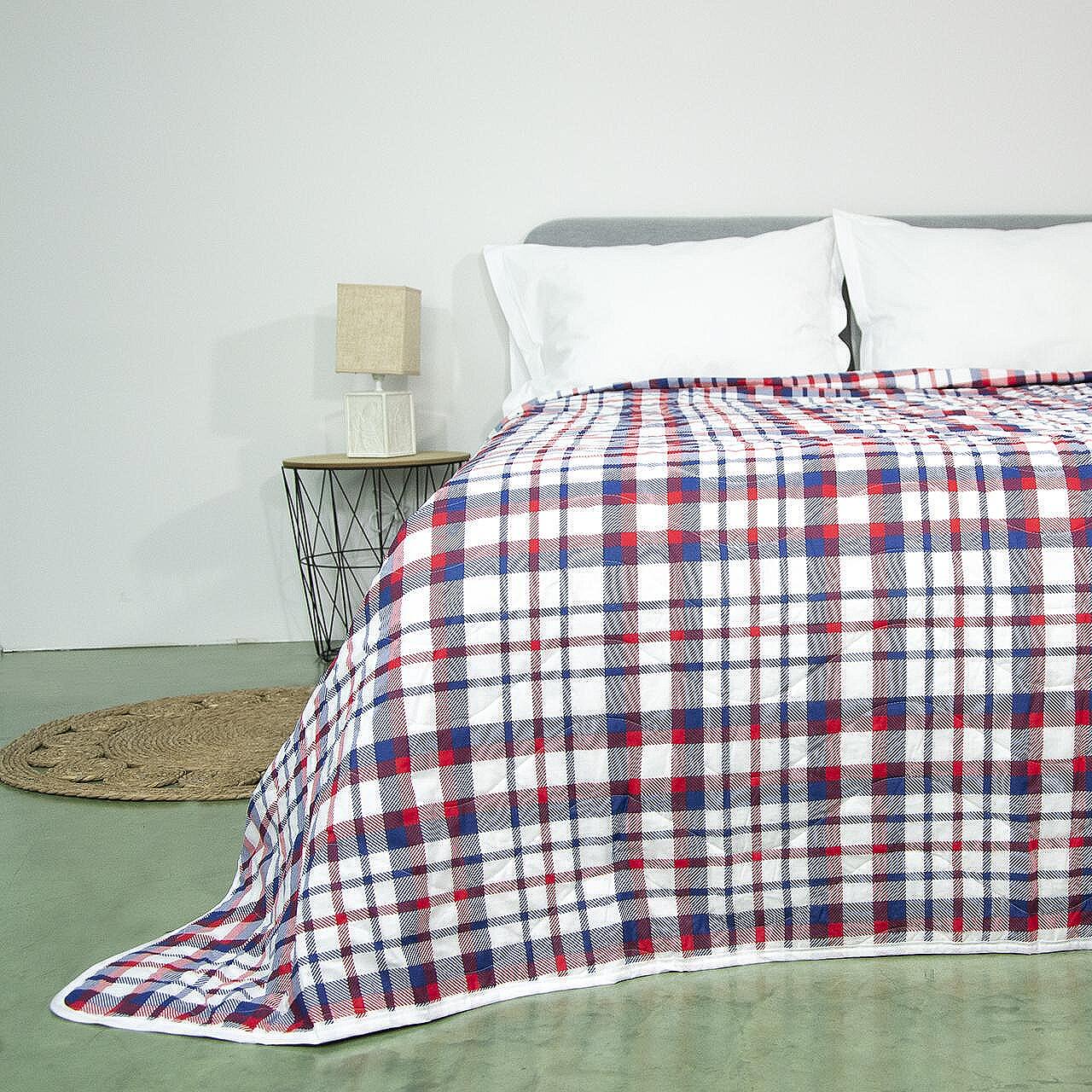 Шалте за единично легло от 100% памук в червено и синьо каре | Izidream.bg