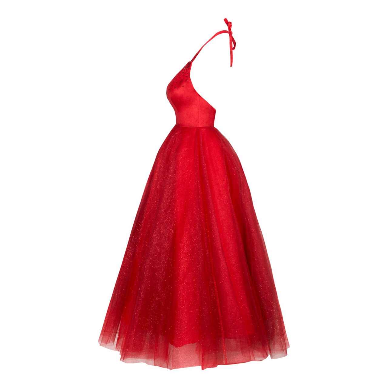 Огнено червена брокатена рокля