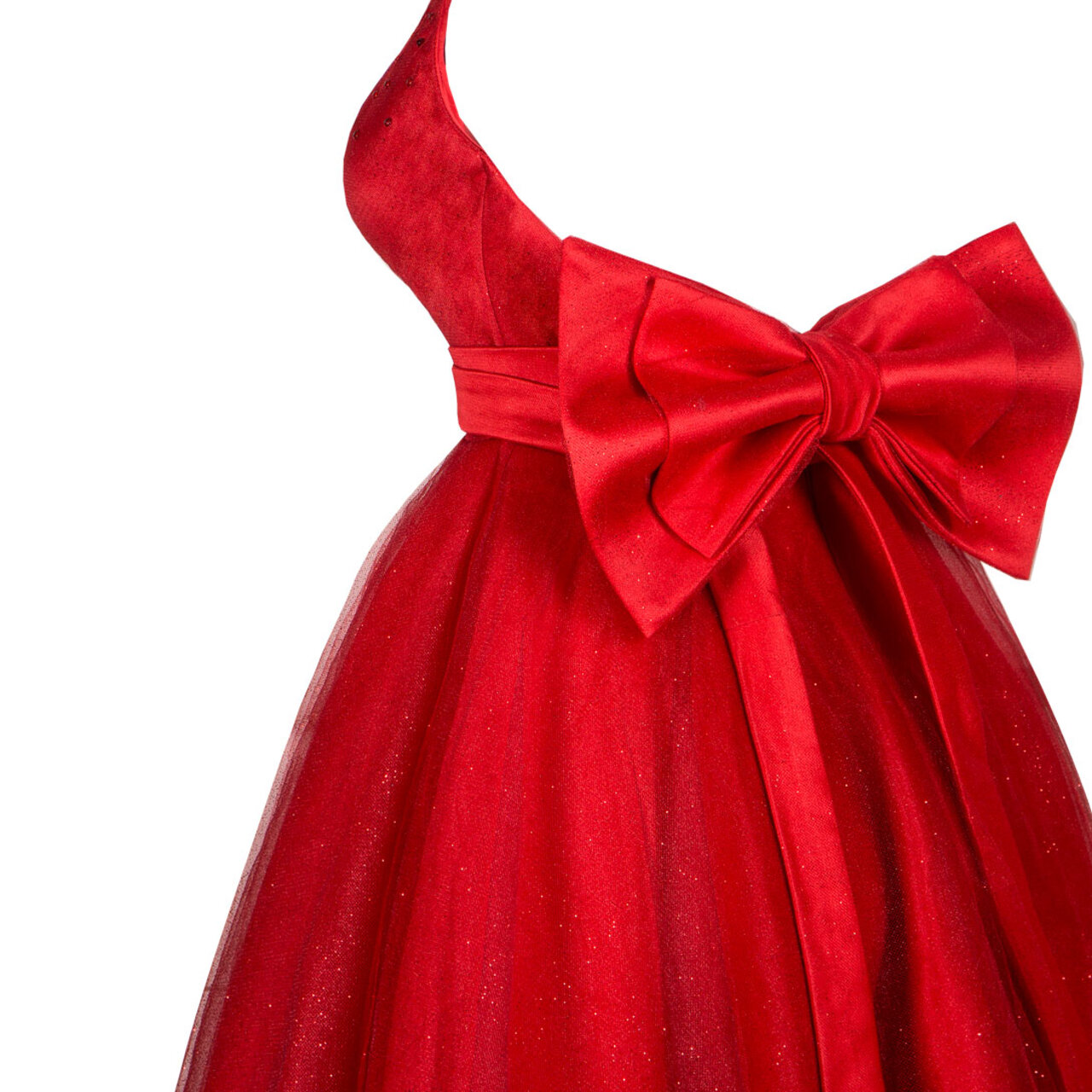Огнено червена брокатена рокля