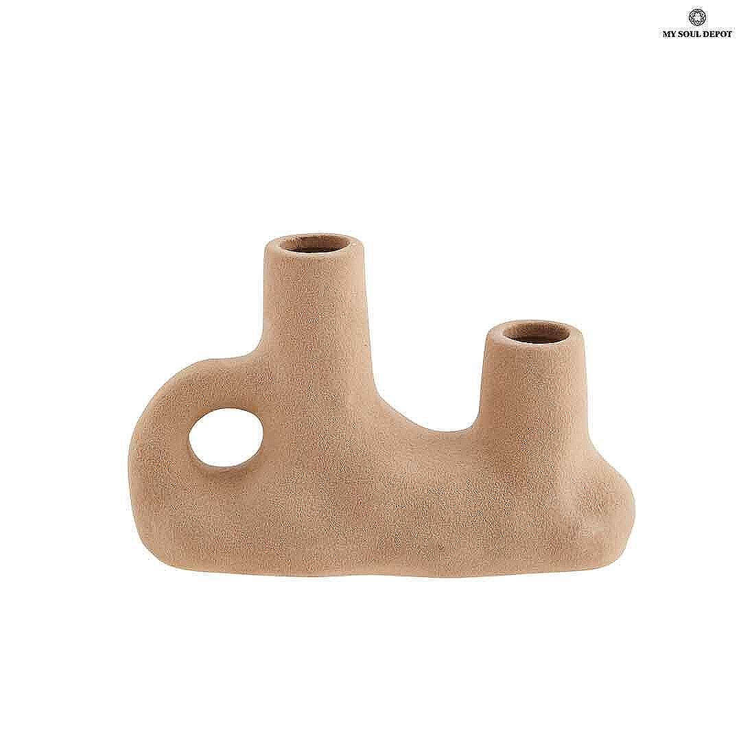 Керамична двойна ваза / пясъчен цвят