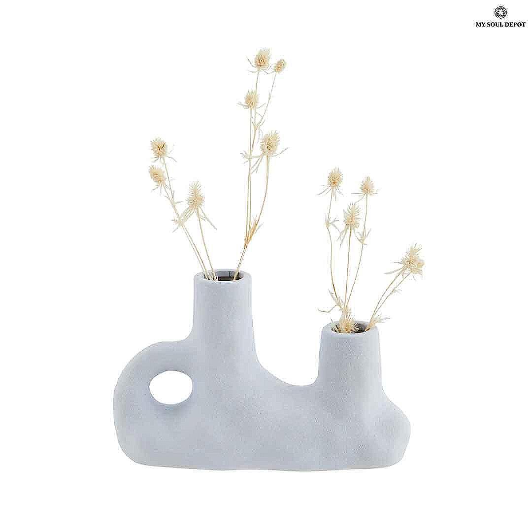 Керамична двойна ваза / светлосиня