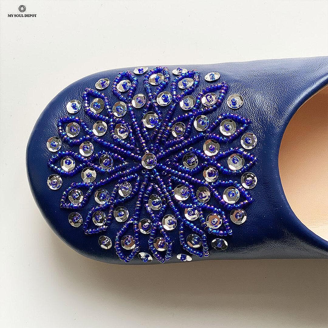 Марокански чехли - тъмносин цвят